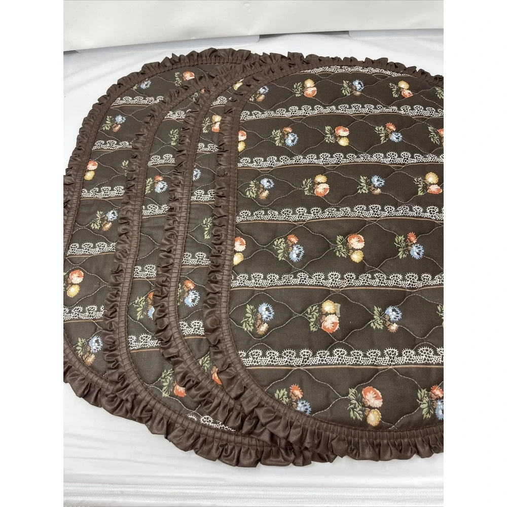 4 VTG Farmhouse Retro Quilted Placemats Thanksgiving Fall Colors Floral Stain